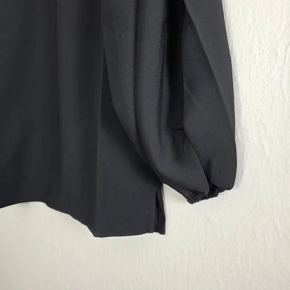 J. Crew Black Puff Sleeve Satin Back Crepe Blouse Top Size XXS Petite XXSP NWT